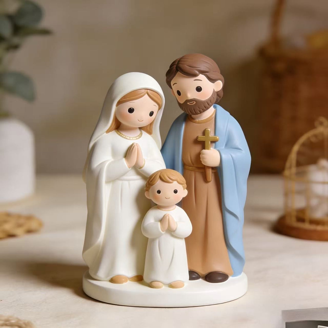 Christianartworkshop Tischfigur der Heiligen Familie aus Kunstharz im Cartoon-Stil: Symbol des sanften Familiensegens - image 1