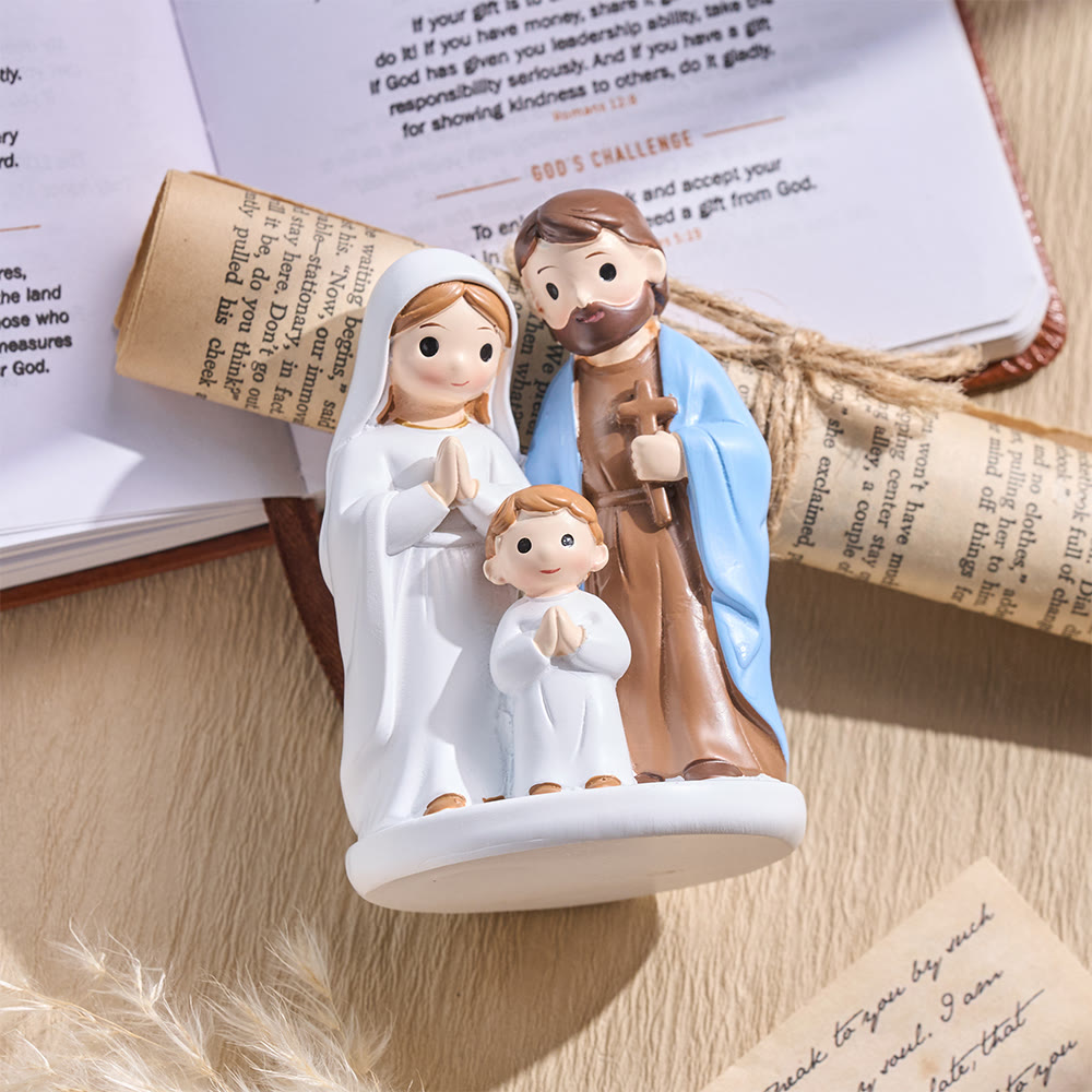 Christianartworkshop Tischfigur der Heiligen Familie aus Kunstharz im Cartoon-Stil: Symbol des sanften Familiensegens - Heilige Familie - image 0