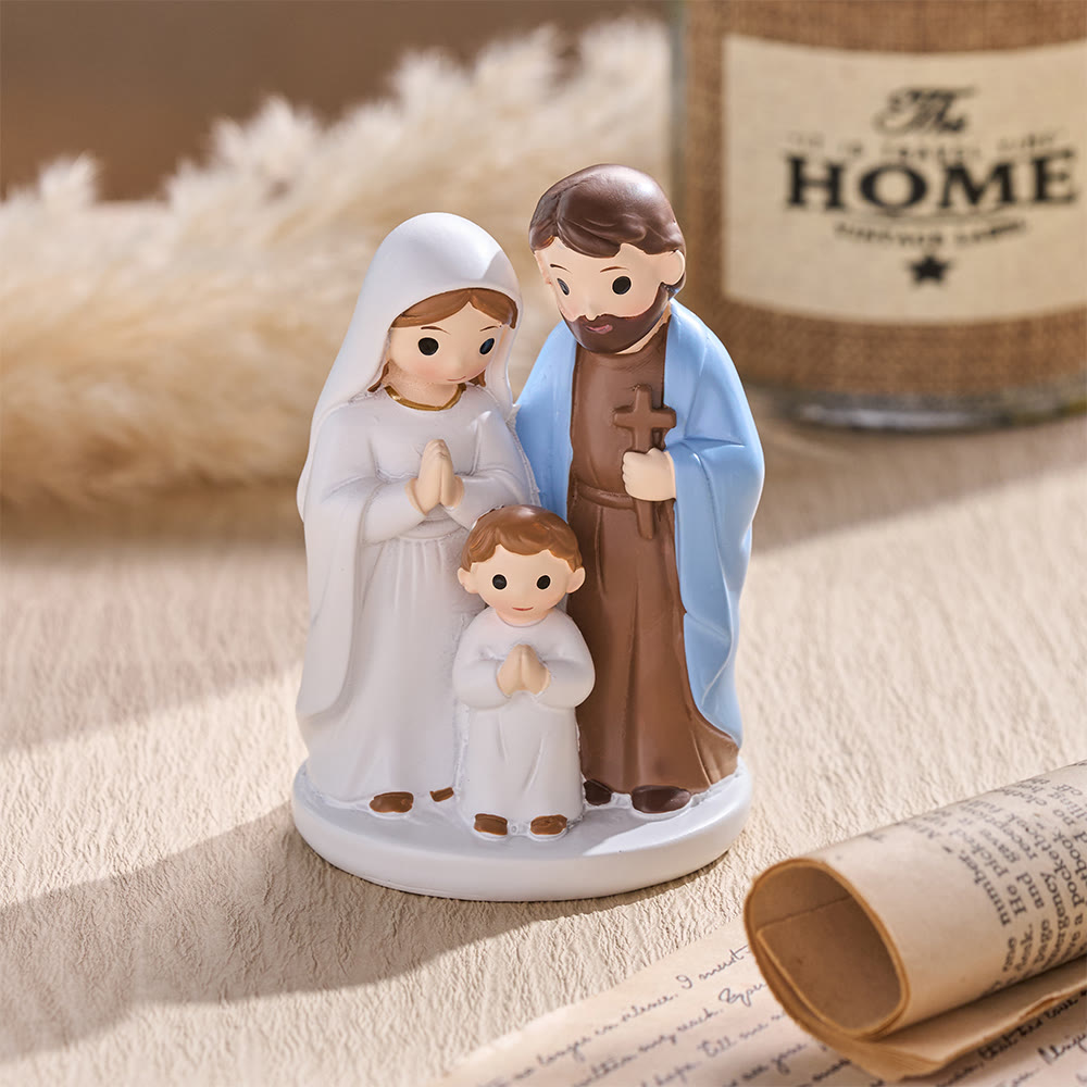 Christianartworkshop Tischfigur der Heiligen Familie aus Kunstharz im Cartoon-Stil: Symbol des sanften Familiensegens - image 4