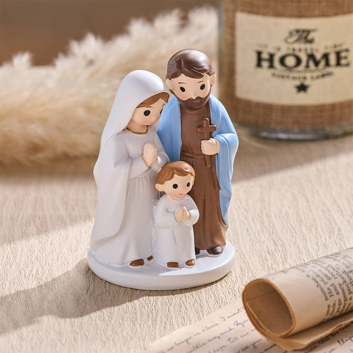 Christianartworkshop Tischfigur der Heiligen Familie aus Kunstharz im Cartoon-Stil: Symbol des sanften Familiensegens - image 3