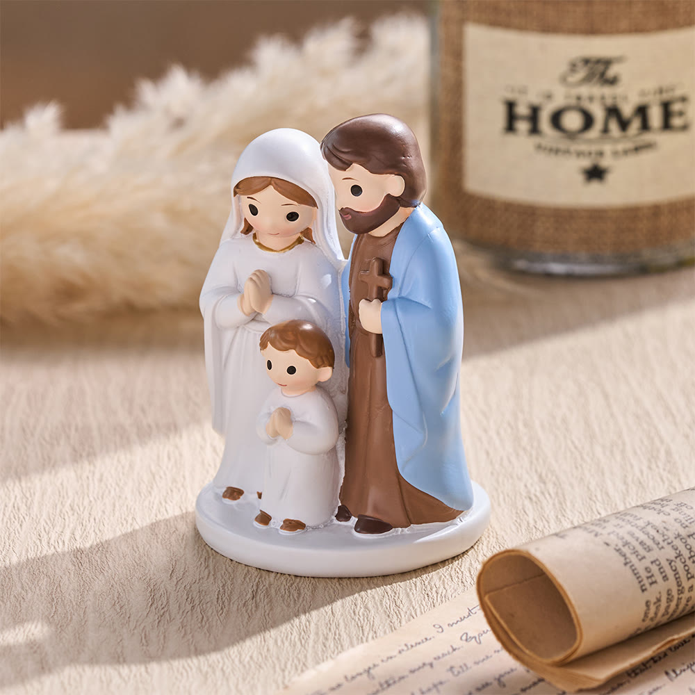 Christianartworkshop Tischfigur der Heiligen Familie aus Kunstharz im Cartoon-Stil: Symbol des sanften Familiensegens - image 2