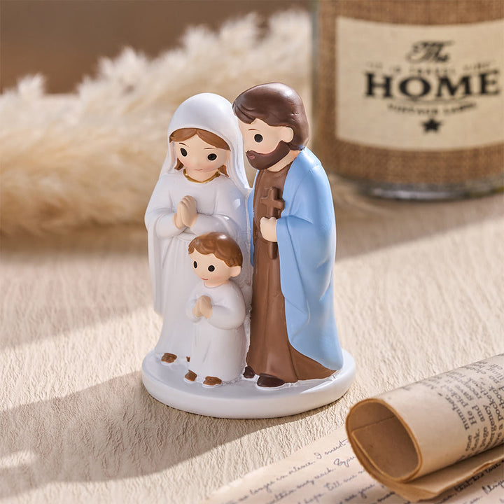 Christianartworkshop Tischfigur der Heiligen Familie aus Kunstharz im Cartoon-Stil: Symbol des sanften Familiensegens - image 2