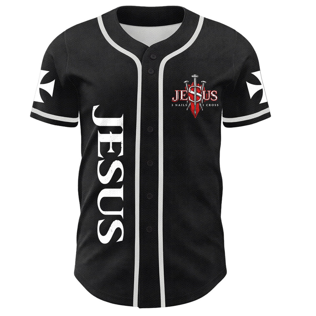 Christianartworkshop Vorderseite Vertikales Jesus-Nagelkreuz-Emblem Rückseite Blitz Löwe von Juda Porträt Button-Up Baseball-Trikot - image 8