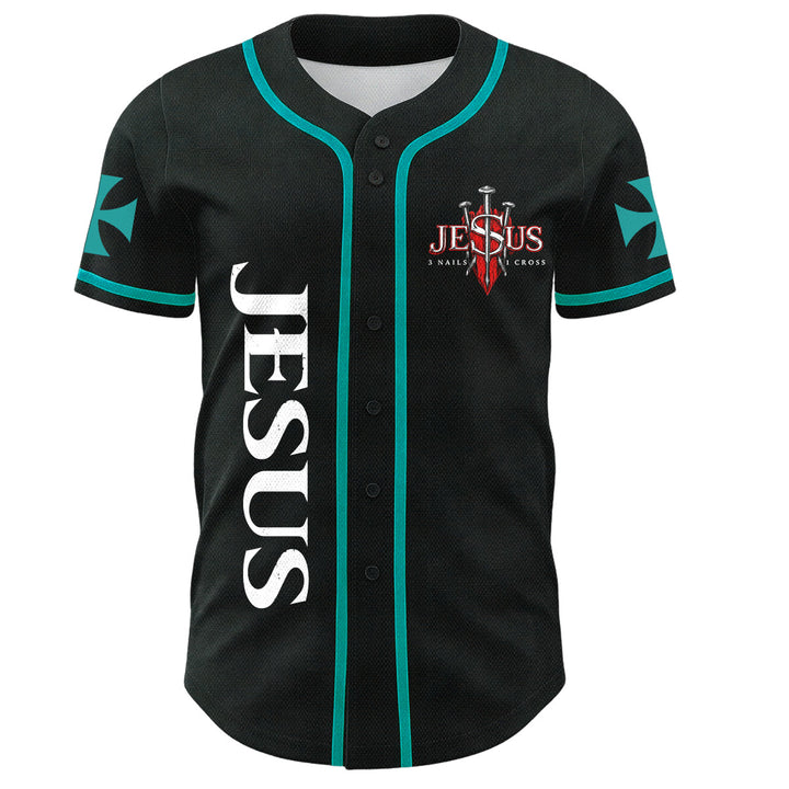 Christianartworkshop Vorderseite Vertikales Jesus-Nagelkreuz-Emblem Rückseite Blitz Löwe von Juda Porträt Button-Up Baseball-Trikot - image 22