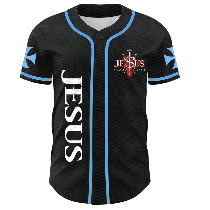 Christianartworkshop Vorderseite Vertikales Jesus-Nagelkreuz-Emblem Rückseite Blitz Löwe von Juda Porträt Button-Up Baseball-Trikot - image 29