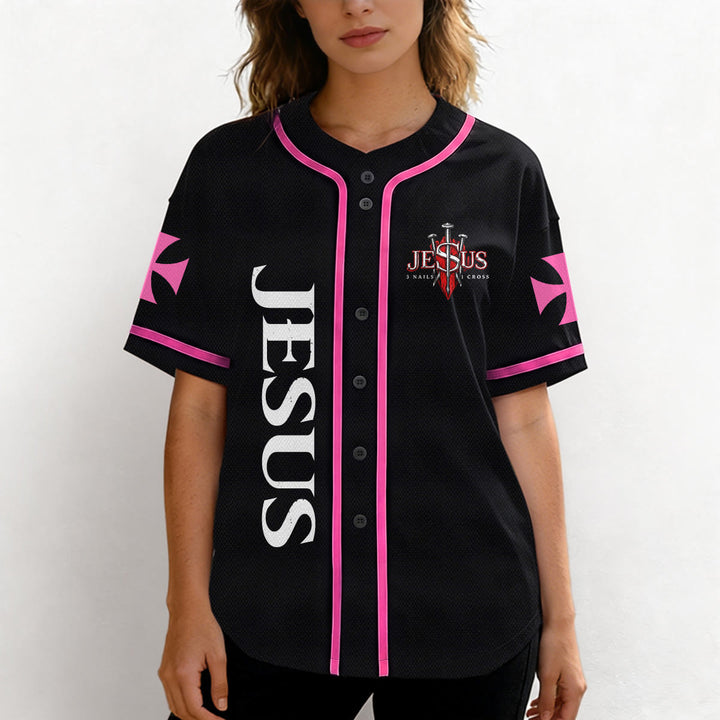 Christianartworkshop Vorderseite Vertikales Jesus-Nagelkreuz-Emblem Rückseite Blitz Löwe von Juda Porträt Button-Up Baseball-Trikot - image 40
