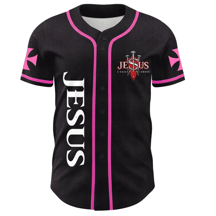 Christianartworkshop Vorderseite Vertikales Jesus-Nagelkreuz-Emblem Rückseite Blitz Löwe von Juda Porträt Button-Up Baseball-Trikot - image 36