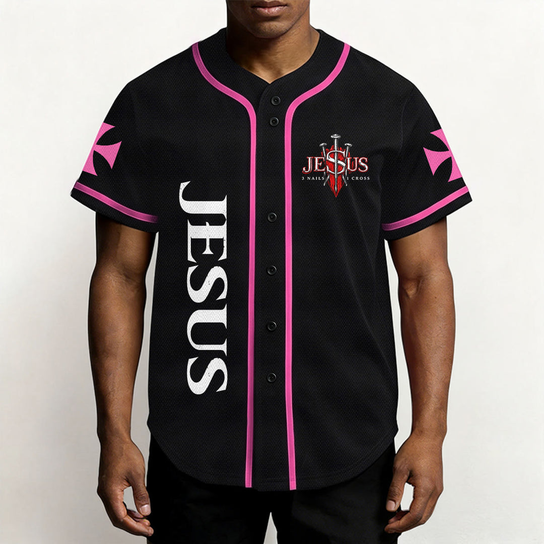 Christianartworkshop Vorderseite Vertikales Jesus-Nagelkreuz-Emblem Rückseite Blitz Löwe von Juda Porträt Button-Up Baseball-Trikot - image 38