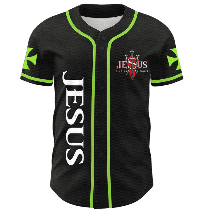 Christianartworkshop Vorderseite Vertikales Jesus-Nagelkreuz-Emblem Rückseite Blitz Löwe von Juda Porträt Button-Up Baseball-Trikot - image 43