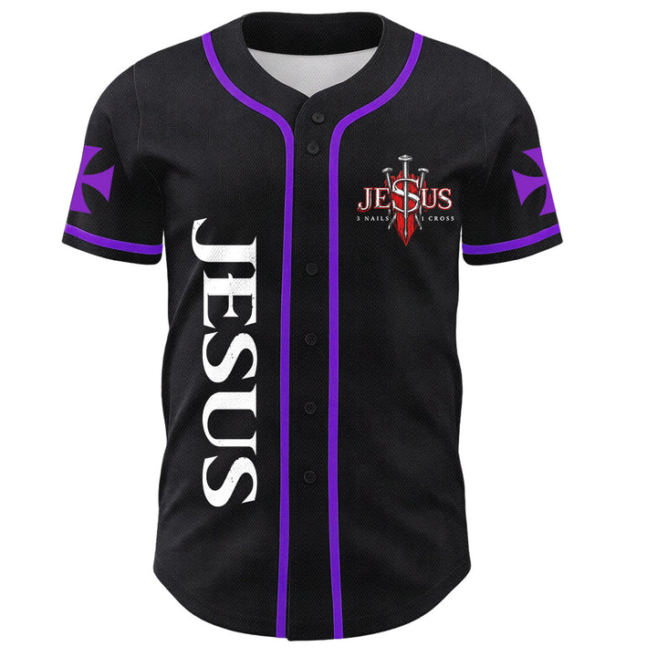 Christianartworkshop Vorderseite Vertikales Jesus-Nagelkreuz-Emblem Rückseite Blitz Löwe von Juda Porträt Button-Up Baseball-Trikot - image 50