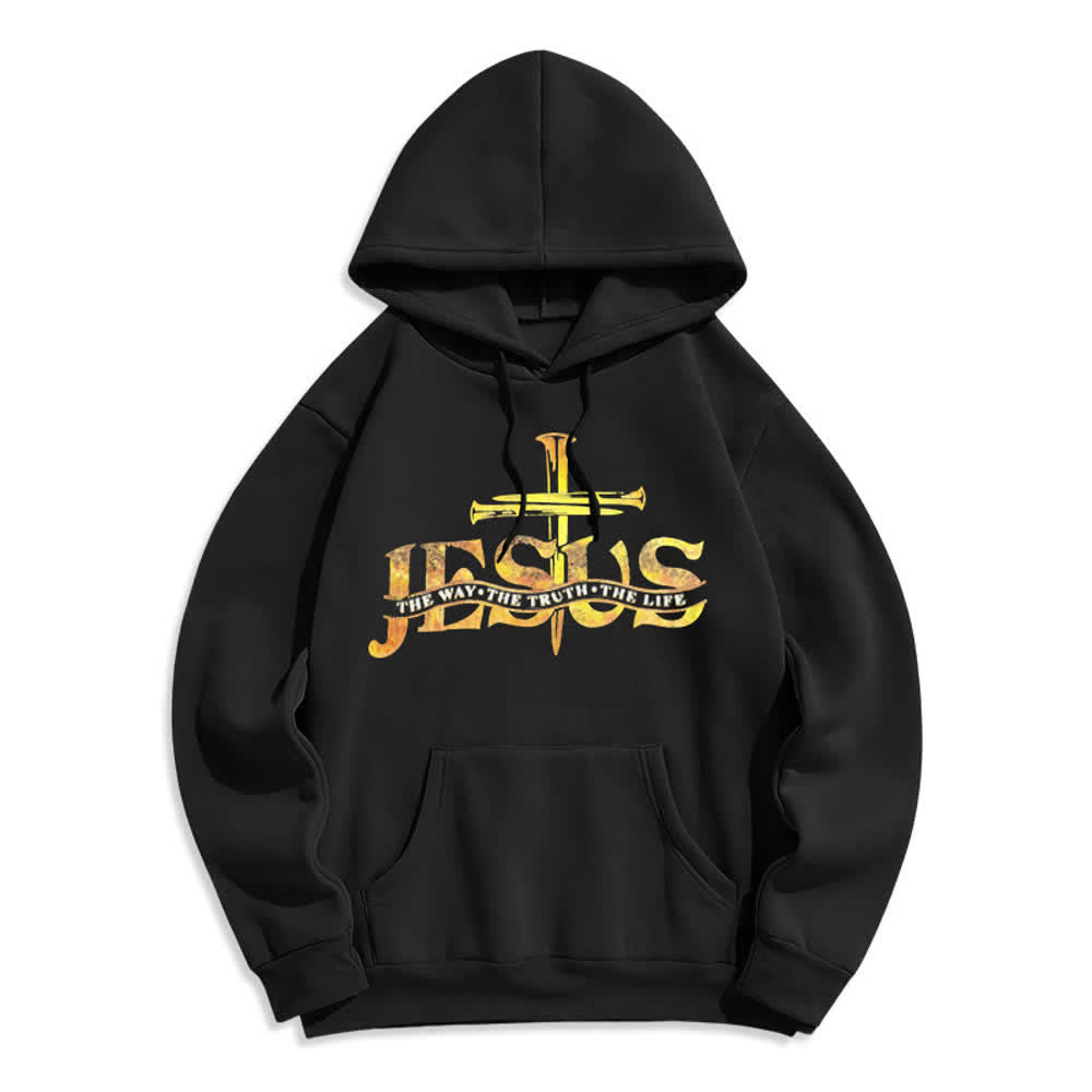 Christianartworkshop Vintage Gold Jesus Cross Schwarzer Pullover Fleecegefütterter Polyester-Hoodie - Schwarz - 2XL - image 1