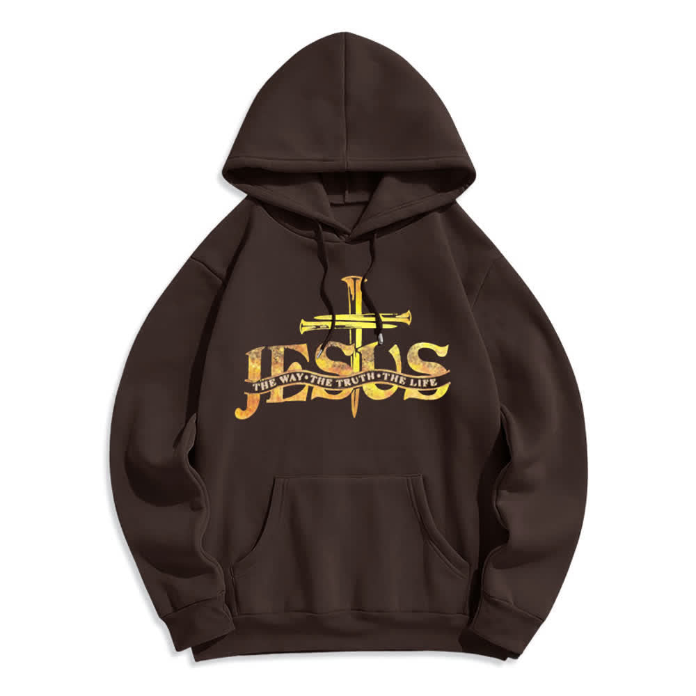 Christianartworkshop Vintage Gold Jesus Cross Schwarzer Pullover Fleecegefütterter Polyester-Hoodie - Braun - 2XL - image 0