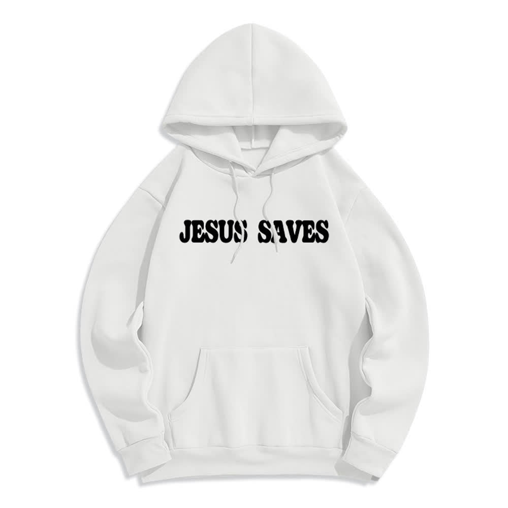 Christianartworkshop Jesus Saves Weißer Pullover Streetwear Fleecegefütterter Polyester-Hoodie - image 2