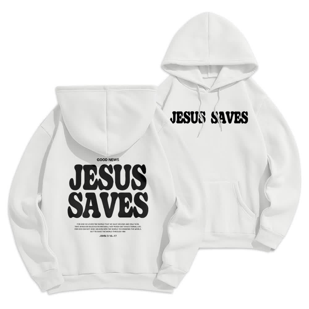 Christianartworkshop Jesus Saves Weißer Pullover Streetwear Fleecegefütterter Polyester-Hoodie - Weiß - 2XL - image 0
