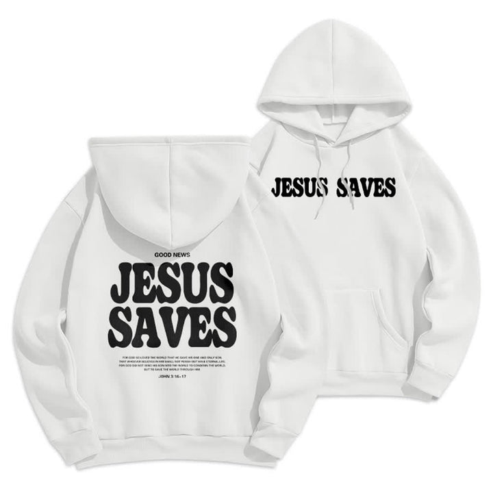 Christianartworkshop Jesus Saves Weißer Pullover Streetwear Fleecegefütterter Polyester-Hoodie - Weiß - 2XL - image 0