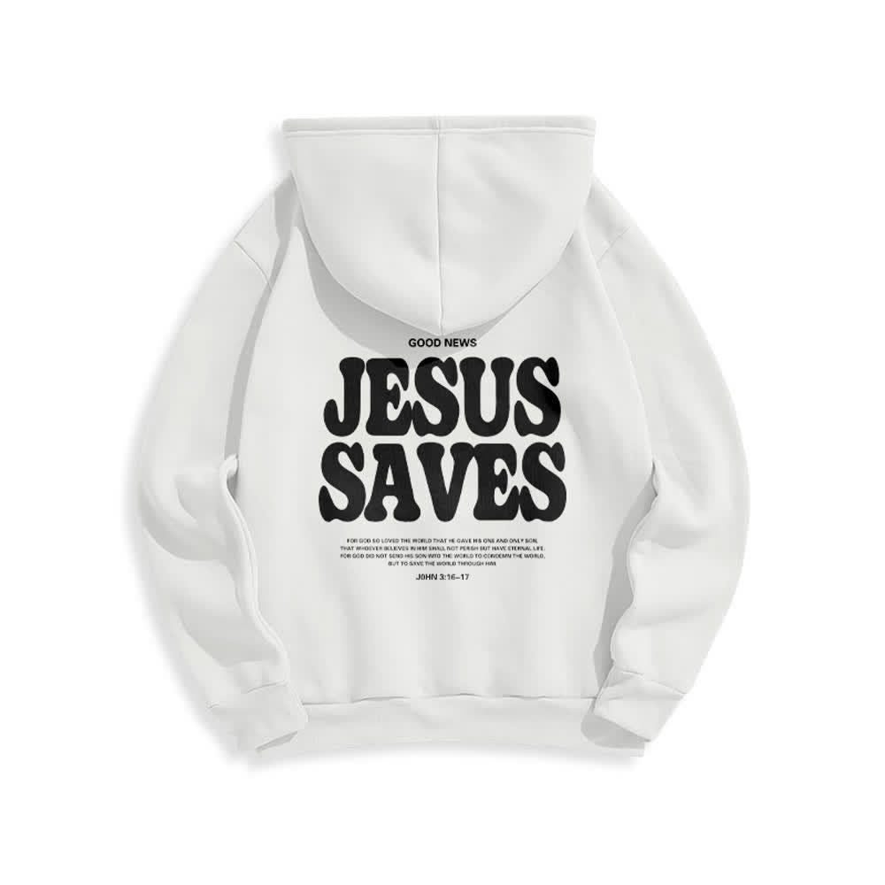 Christianartworkshop Jesus Saves Weißer Pullover Streetwear Fleecegefütterter Polyester-Hoodie - image 1