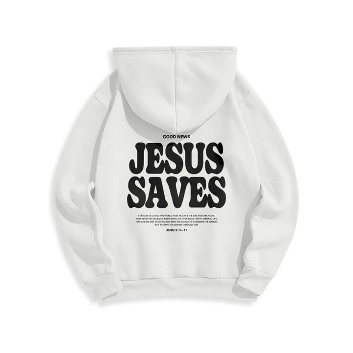 Christianartworkshop Jesus Saves Weißer Pullover Streetwear Fleecegefütterter Polyester-Hoodie - image 1