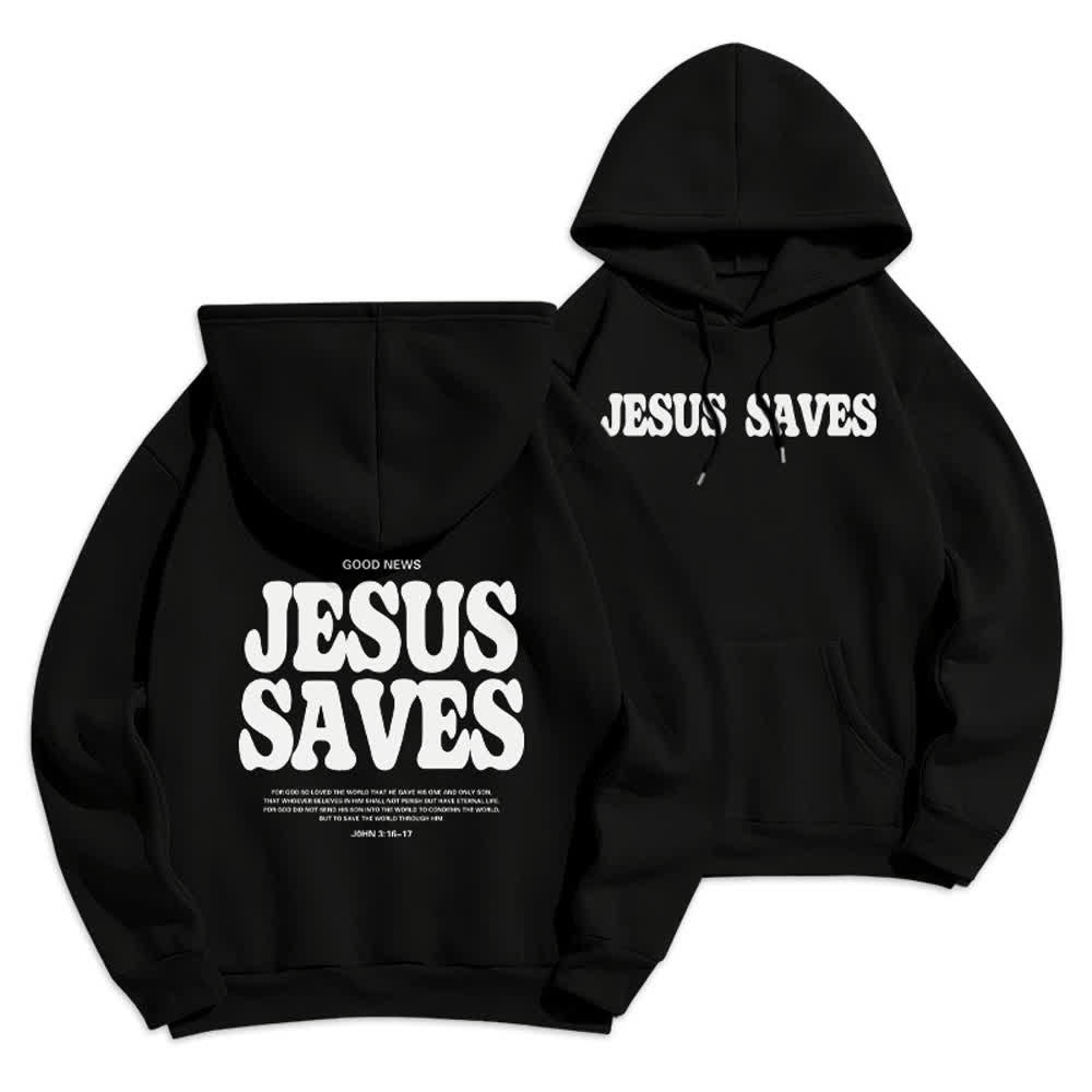 Christianartworkshop Jesus Saves Weißer Pullover Streetwear Fleecegefütterter Polyester-Hoodie - Schwarz - 2XL - image 3