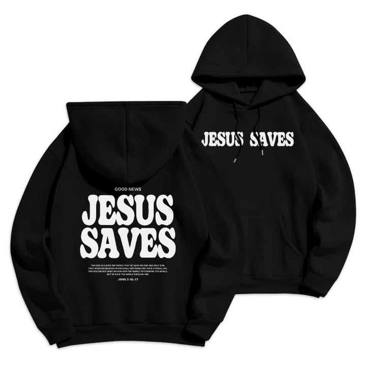 Christianartworkshop Jesus Saves Weißer Pullover Streetwear Fleecegefütterter Polyester-Hoodie - Schwarz - 2XL - image 3