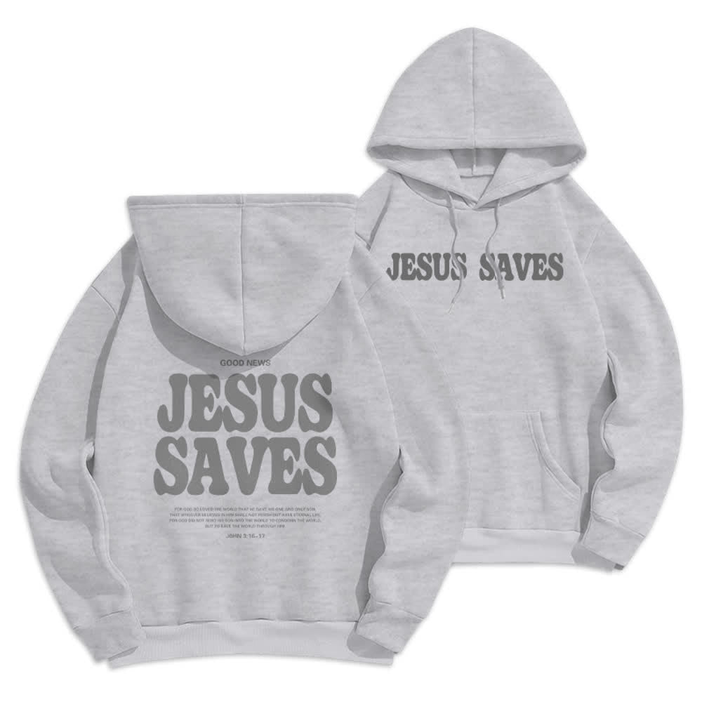 Christianartworkshop Jesus Saves Weißer Pullover Streetwear Fleecegefütterter Polyester-Hoodie - Grau - 2XL - image 12