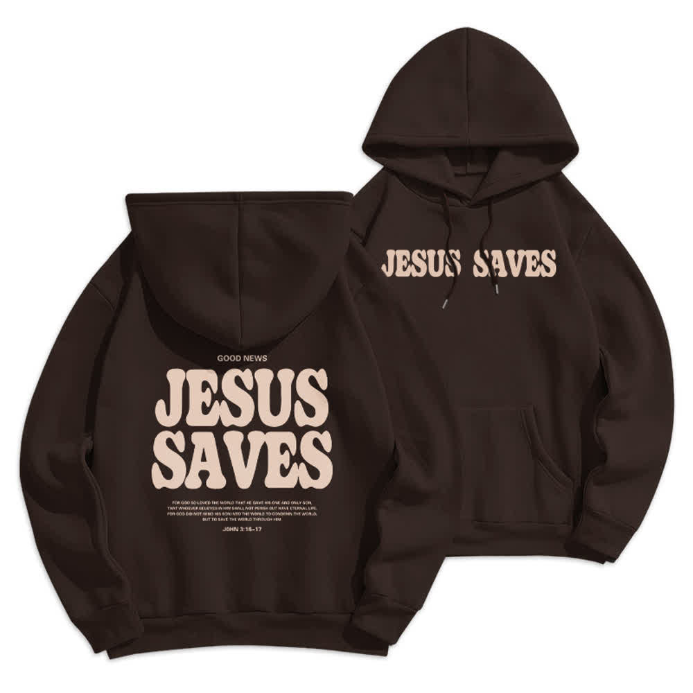 Christianartworkshop Jesus Saves Weißer Pullover Streetwear Fleecegefütterter Polyester-Hoodie - Braun - 2XL - image 9