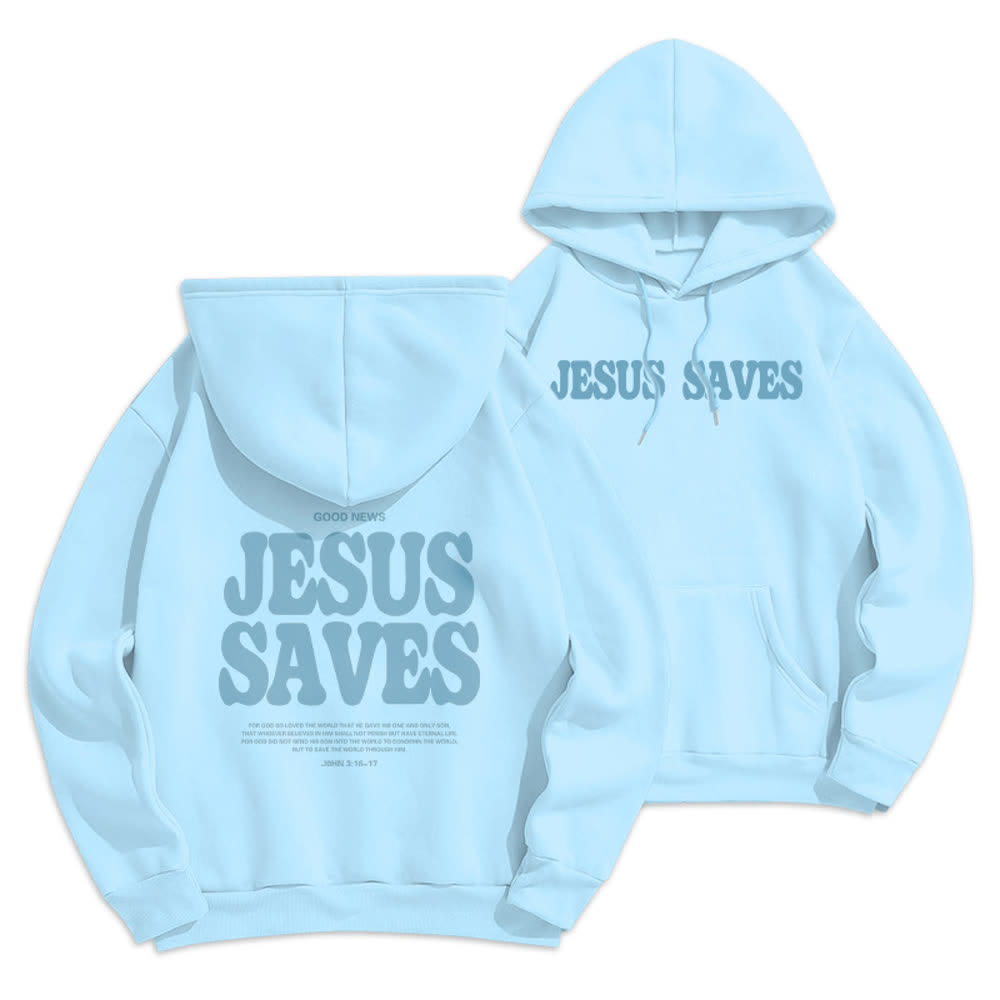 Christianartworkshop Jesus Saves Weißer Pullover Streetwear Fleecegefütterter Polyester-Hoodie - Blau - 2XL - image 21