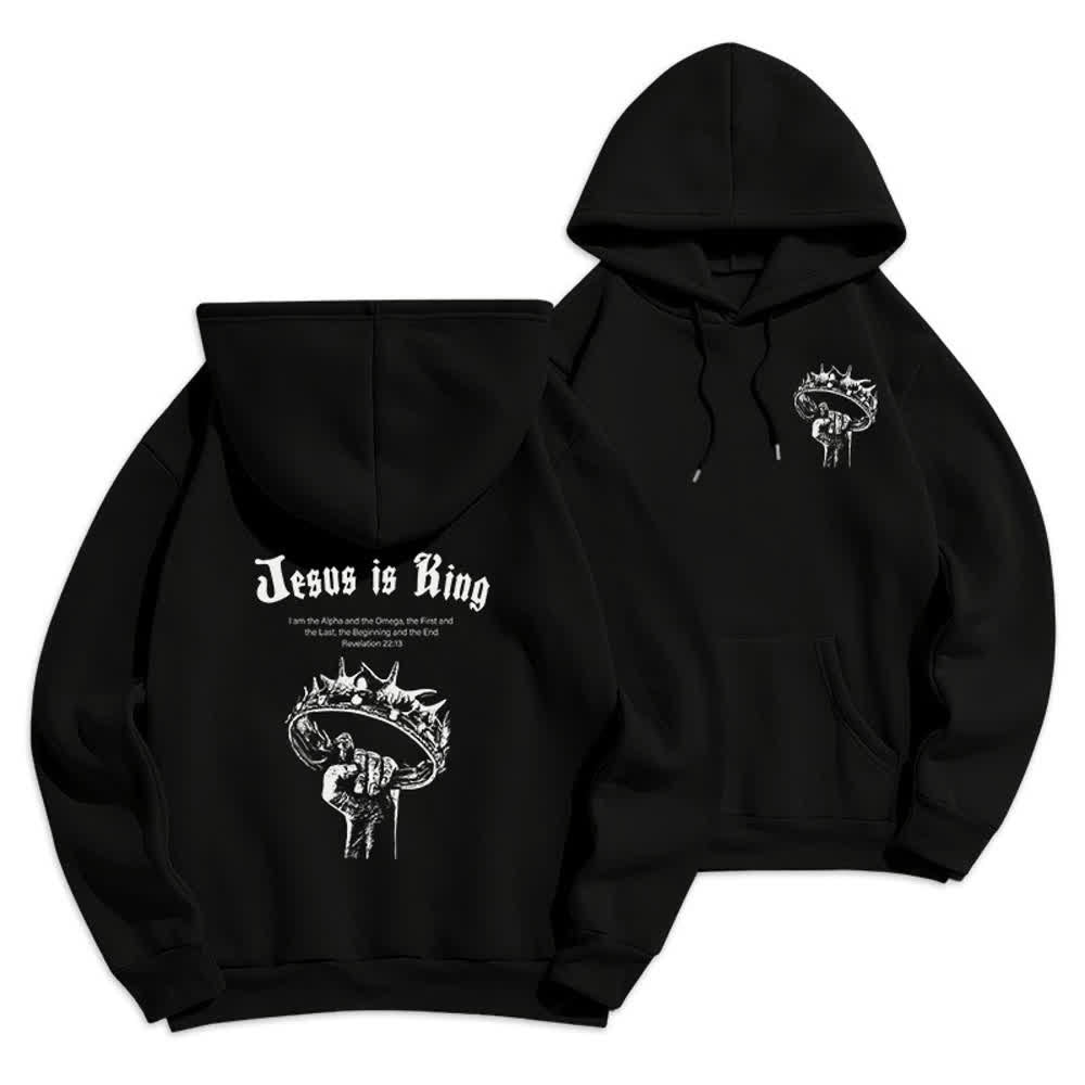 Christianartworkshop Jesus Is King Gothic Graphic Pullover Fleecegefütterter Polyester-Hoodie - Schwarz - 2XL - image 3