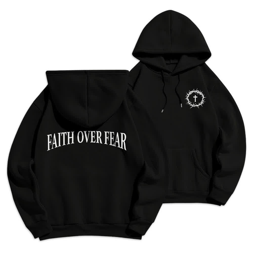 Christianartworkshop Glaube statt Angst Dornenkreuz-Pullover Fleecegefütterter Polyester-Hoodie - Schwarz - 2XL - image 6