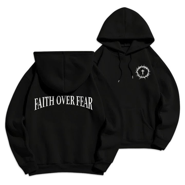 Christianartworkshop Glaube statt Angst Dornenkreuz-Pullover Fleecegefütterter Polyester-Hoodie - Schwarz - 2XL - image 6