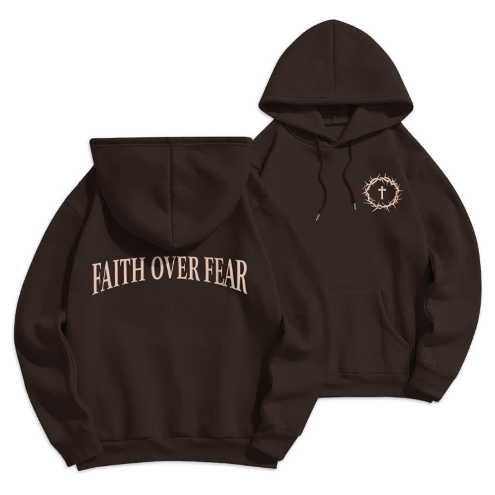 Christianartworkshop Glaube statt Angst Dornenkreuz-Pullover Fleecegefütterter Polyester-Hoodie - Braun - 2XL - image 0