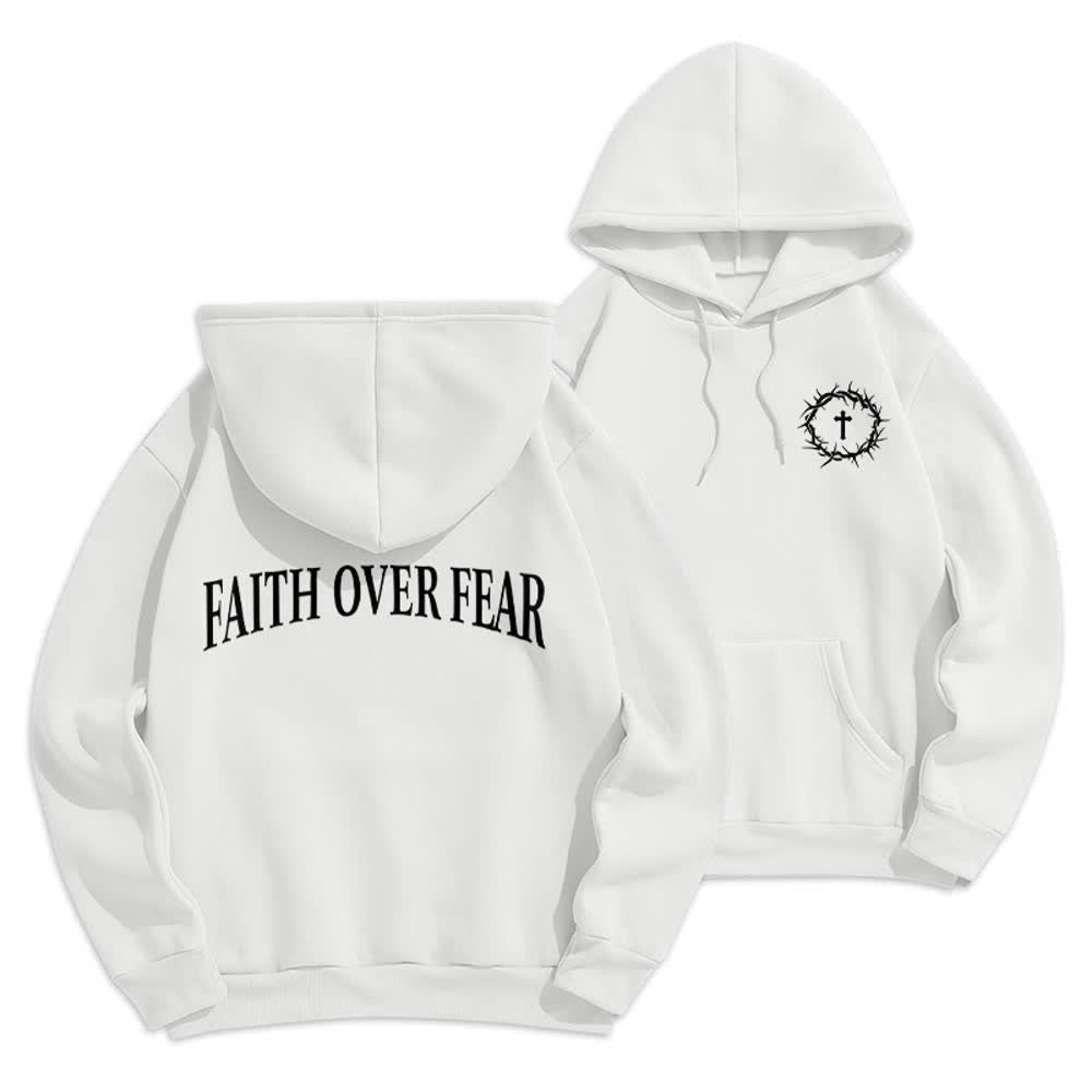 Christianartworkshop Glaube statt Angst Dornenkreuz-Pullover Fleecegefütterter Polyester-Hoodie - Weiß - 2XL - image 9