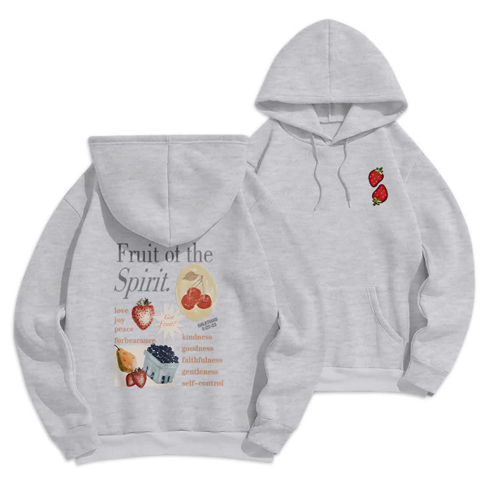 Christianartworkshop Fruit Of The Spirit Erdbeerprint Pullover Fleecegefütterter Polyester-Hoodie - Grau  - 2XL - image 3