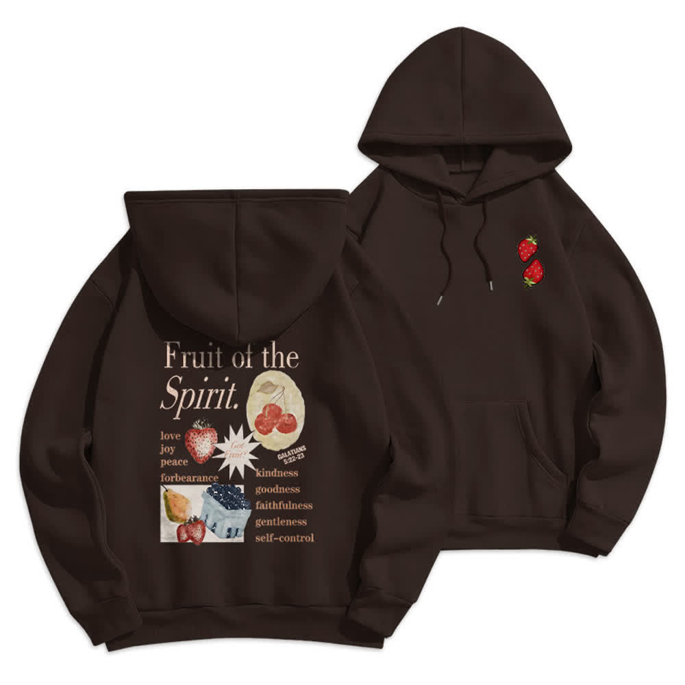 Christianartworkshop Fruit Of The Spirit Erdbeerprint Pullover Fleecegefütterter Polyester-Hoodie - Braun - 2XL - image 12