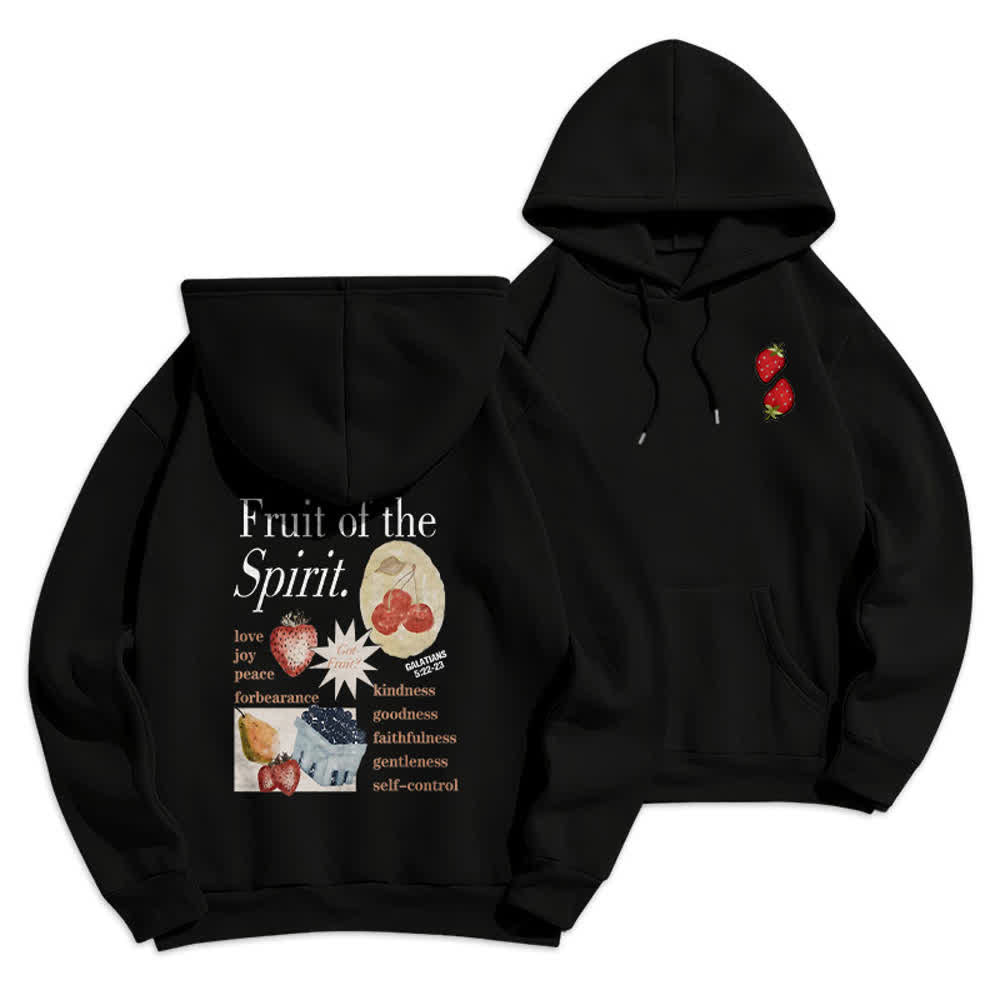 Christianartworkshop Fruit Of The Spirit Erdbeerprint Pullover Fleecegefütterter Polyester-Hoodie - Schwarz - 2XL - image 6