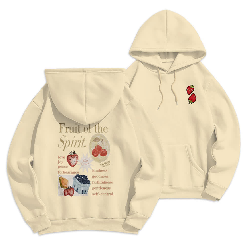 Christianartworkshop Fruit Of The Spirit Erdbeerprint Pullover Fleecegefütterter Polyester-Hoodie - Beige - 2XL - image 9