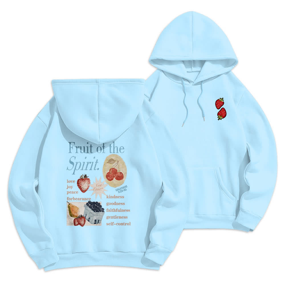 Christianartworkshop Fruit Of The Spirit Erdbeerprint Pullover Fleecegefütterter Polyester-Hoodie - Blau - 2XL - image 21
