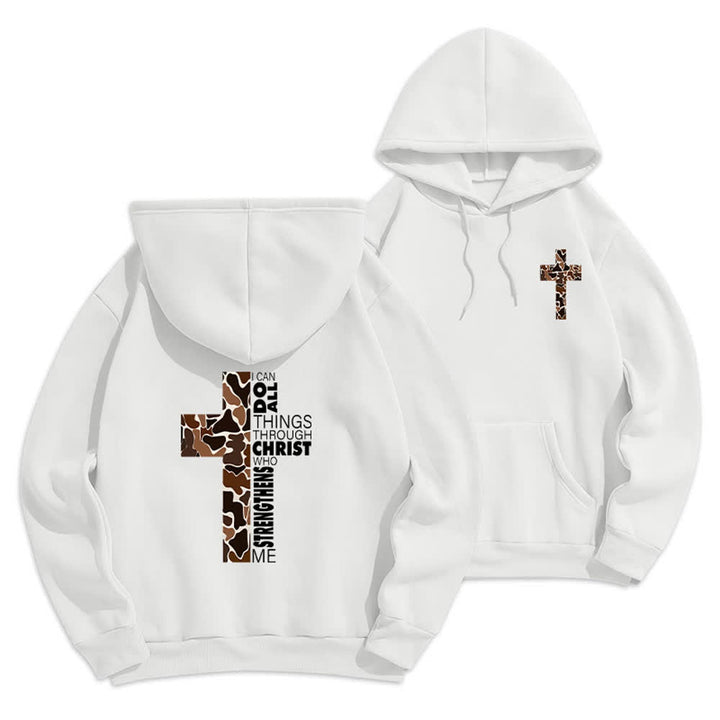 Christianartworkshop Earthtone Cross Verse Detail Streetwear Fleecegefütterter Polyester-Hoodie - Weiß - 2XL - image 0