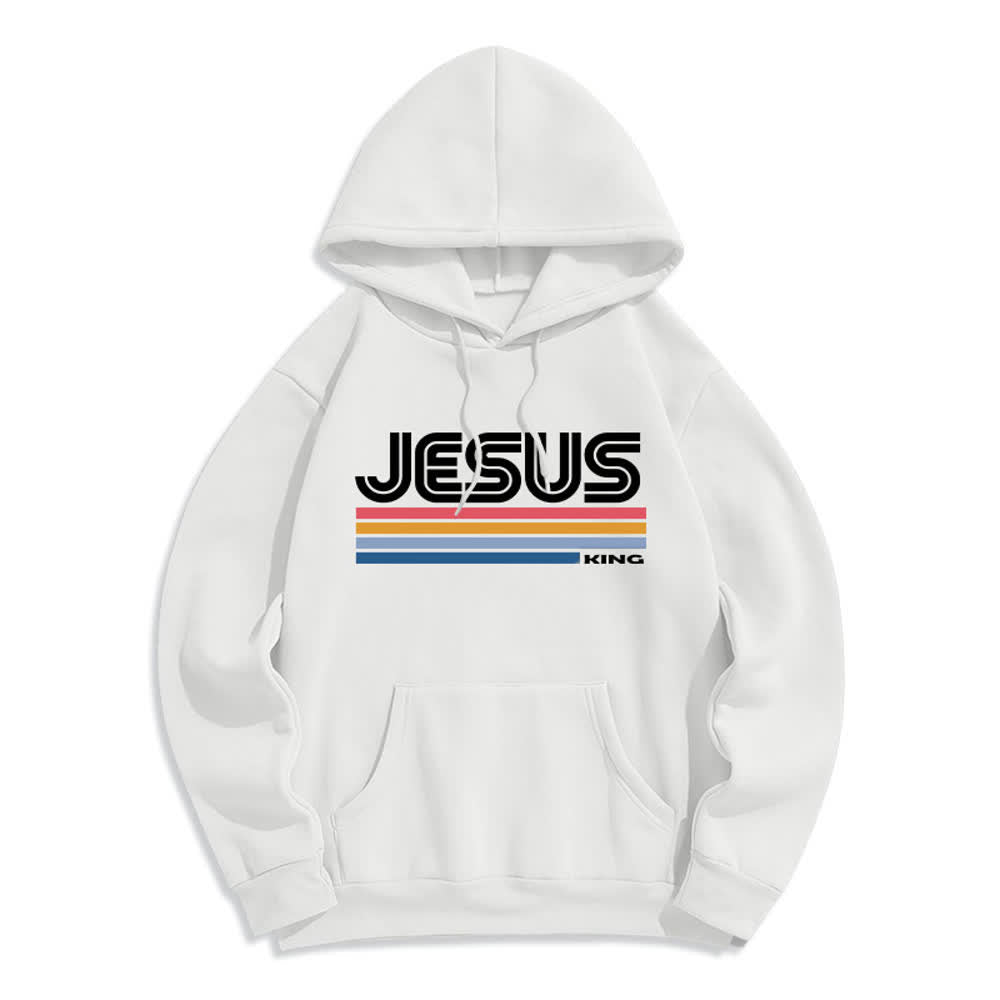 Christianartworkshop Jesus King Retro-Streifen-Pullover, Fleece-gefüttert, Polyester-Hoodie - Weiß - 2XL - image 1
