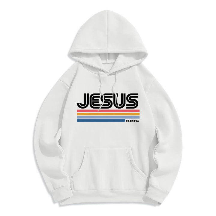 Christianartworkshop Jesus King Retro-Streifen-Pullover, Fleece-gefüttert, Polyester-Hoodie - Weiß - 2XL - image 1
