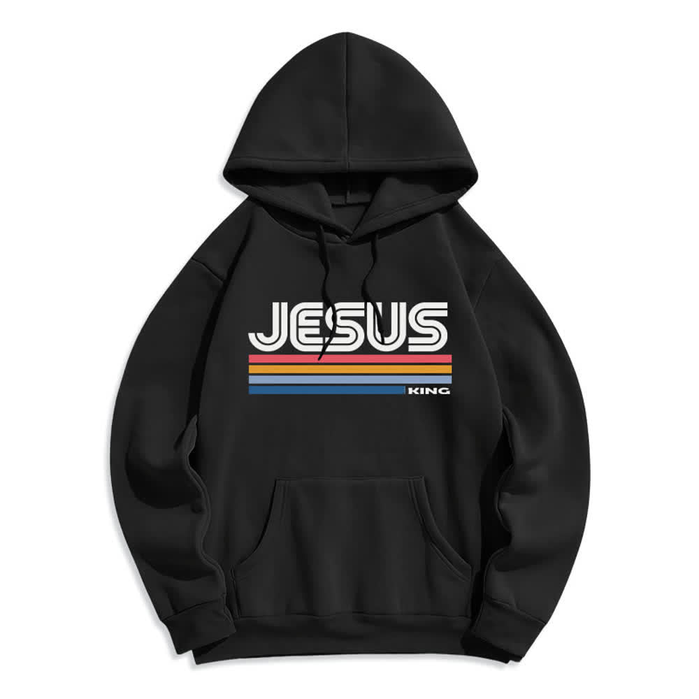 Christianartworkshop Jesus King Retro-Streifen-Pullover, Fleece-gefüttert, Polyester-Hoodie - Schwarz - 2XL - image 2