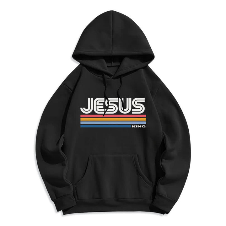 Christianartworkshop Jesus King Retro-Streifen-Pullover, Fleece-gefüttert, Polyester-Hoodie - Schwarz - 2XL - image 2