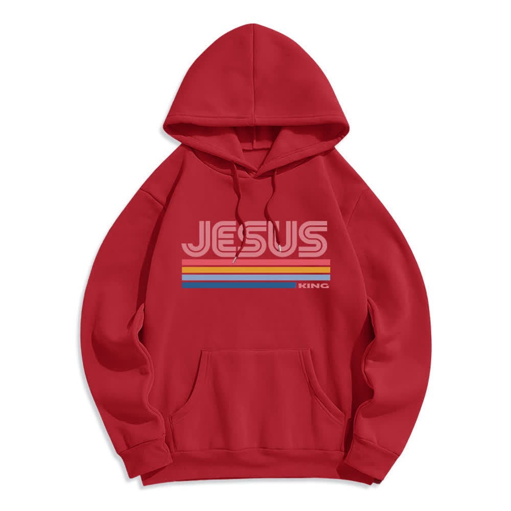 Christianartworkshop Jesus King Retro-Streifen-Pullover, Fleece-gefüttert, Polyester-Hoodie - Rot - 2XL - image 3