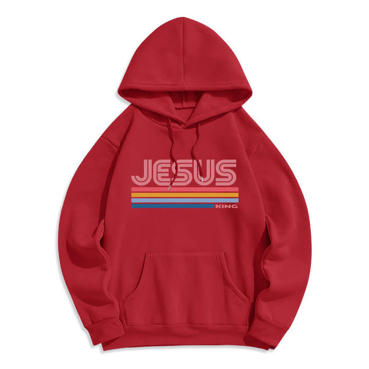 Christianartworkshop Jesus King Retro-Streifen-Pullover, Fleece-gefüttert, Polyester-Hoodie - Rot - 2XL - image 3