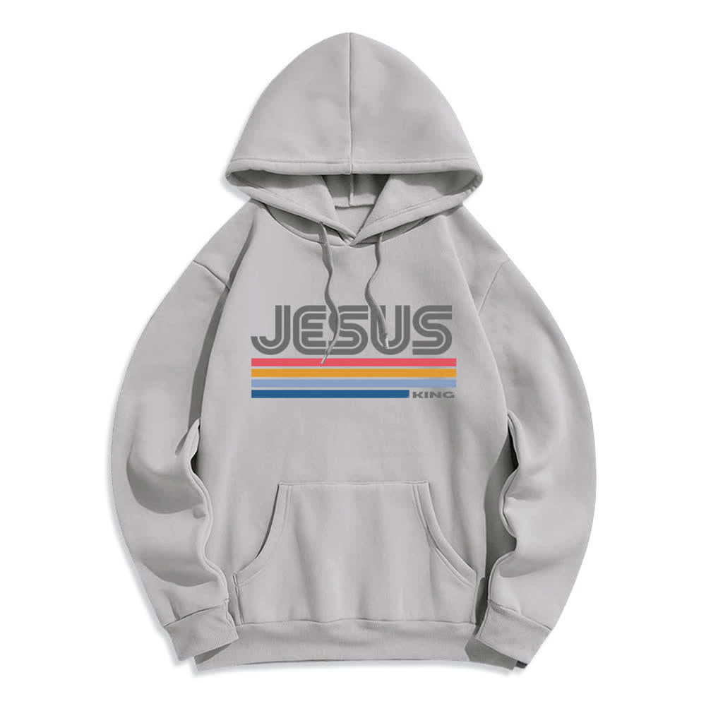 Christianartworkshop Jesus King Retro-Streifen-Pullover, Fleece-gefüttert, Polyester-Hoodie - Grau - 2XL - image 0