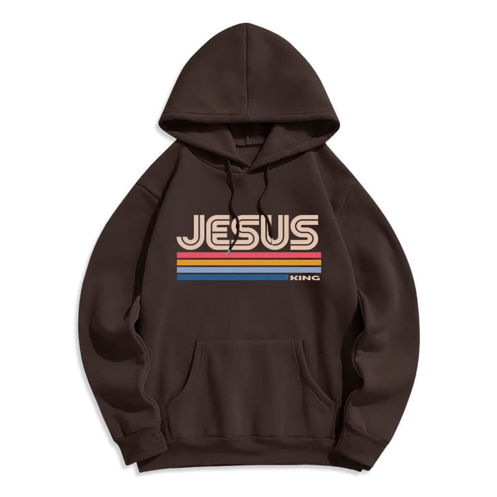 Christianartworkshop Jesus King Retro-Streifen-Pullover, Fleece-gefüttert, Polyester-Hoodie - Braun - 2XL - image 4