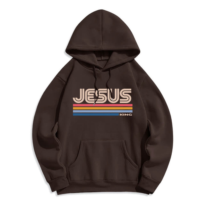 Christianartworkshop Jesus King Retro-Streifen-Pullover, Fleece-gefüttert, Polyester-Hoodie - Braun - 2XL - image 4