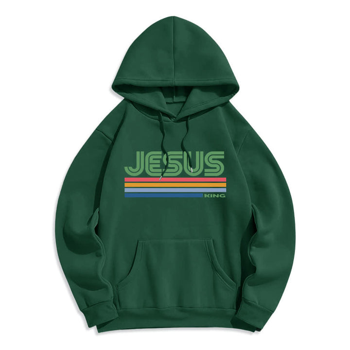 Christianartworkshop Jesus King Retro-Streifen-Pullover, Fleece-gefüttert, Polyester-Hoodie - Grün - 2XL - image 5