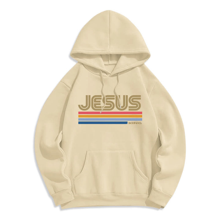 Christianartworkshop Jesus King Retro-Streifen-Pullover, Fleece-gefüttert, Polyester-Hoodie - Beige - 2XL - image 6