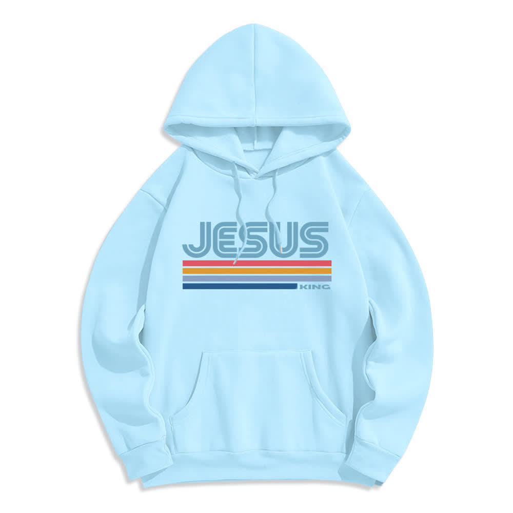 Christianartworkshop Jesus King Retro-Streifen-Pullover, Fleece-gefüttert, Polyester-Hoodie - Blau - 2XL - image 7
