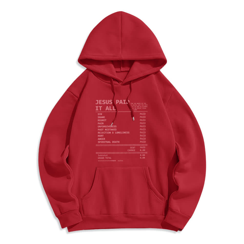 Christianartworkshop Jesus hat alles bezahlt – Quittungsgrafik, Fleece-gefütterter Polyester-Hoodie - Rot - 2XL - image 2